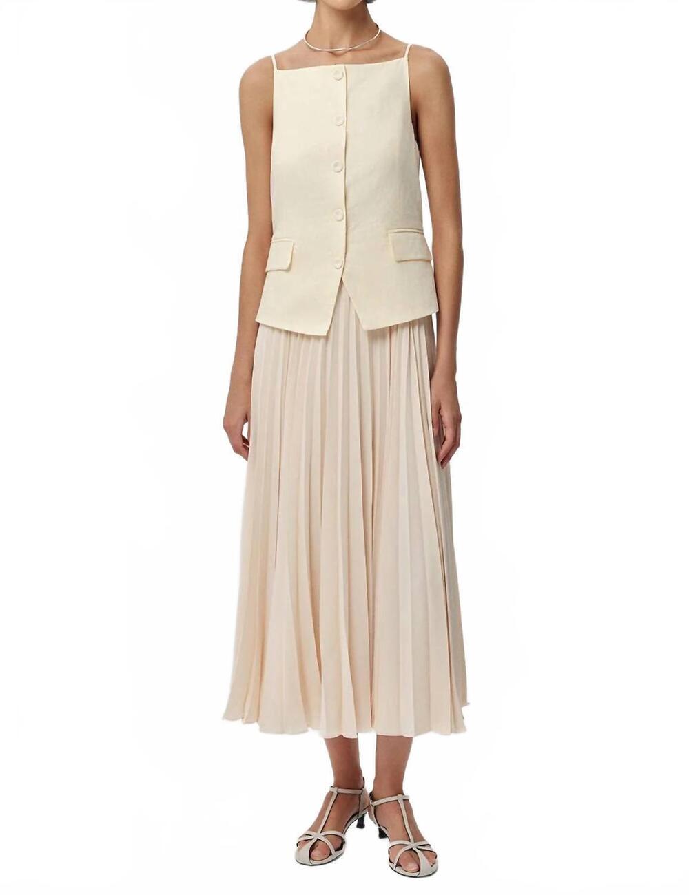 NEW EXQUISE angeletta pleated skirt midi dress in butter